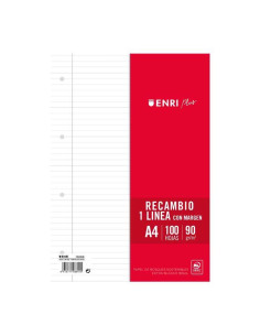 ENRI RECAMBIO PLUS 100H A4 90GR 1 LÍNEA CMARGEN 4 TALADROS BLANCO