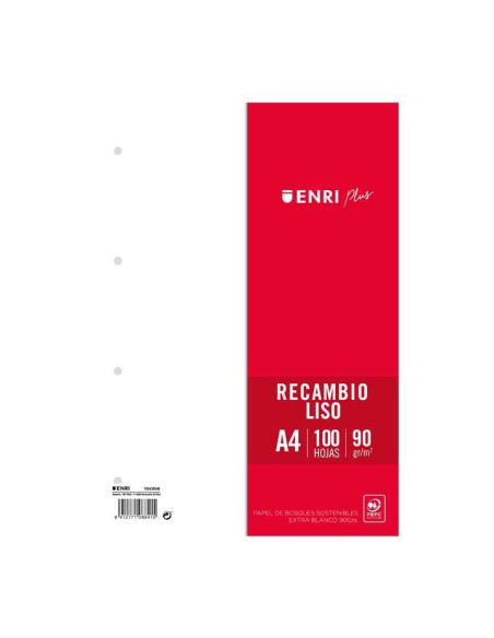 ENRI RECAMBIO PLUS 100H A4 90GR LISO 4 TALADROS BLANCO