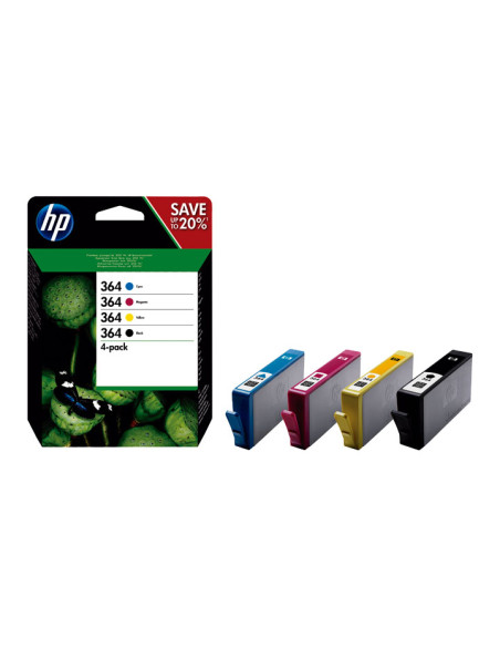 PACK DE AHORRO DE 4 CARTUCHOS DE TINTA ORIGINAL HP 364 NEGROCIANMAGENTAAMARILLO