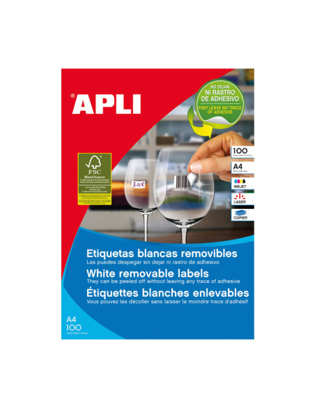 CAJA 100h ETIQUETAS APLI REMOVIBLES 38x212mm