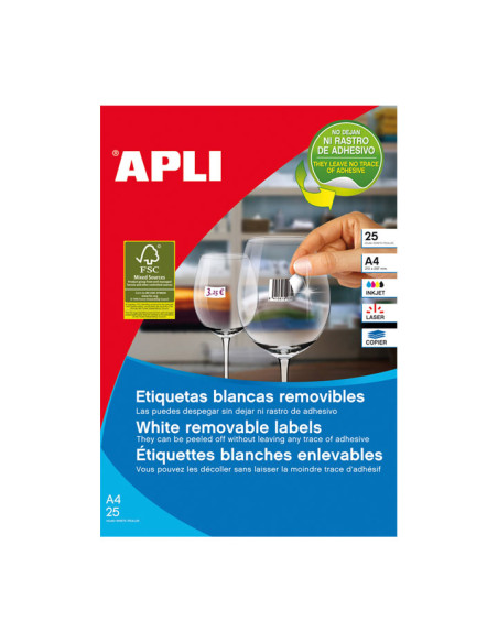 CAJA 25H ETIQUETAS REMOVIBLES BLANCAS APLI 254 x 10 mm