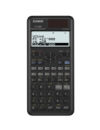 CASIO CALCULADORA CIENTÍFICA FC-200V-2 SOLARPILAS PROGRAMABLE 4 LÍNEAS LCD 102 Y 15 DÍGITOS NEGRO