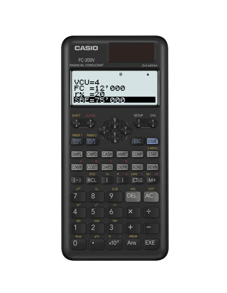 CASIO CALCULADORA CIENTÍFICA FC-200V-2 SOLARPILAS PROGRAMABLE 4 LÍNEAS LCD 102 Y 15 DÍGITOS NEGRO