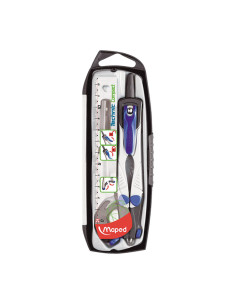 MAPED COMPÁS TECHNIC COMPACT CON ADAPTADOR ESTUCHE DE MINAS AFILAMINAS Y REGLA ESTUCHE DE 4 PIEZAS