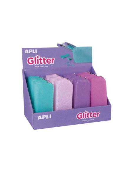 EXPOSITOR 12 ESTUCHES APLI DE SILICONA EFECTO "GLITTER"