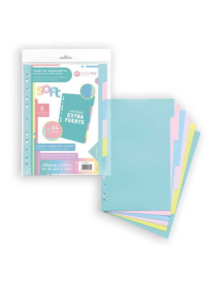 CARCHIVO SEPARADORES 6 POSICIONES A4 PP EXTRA FUERTE COLORES SOFT