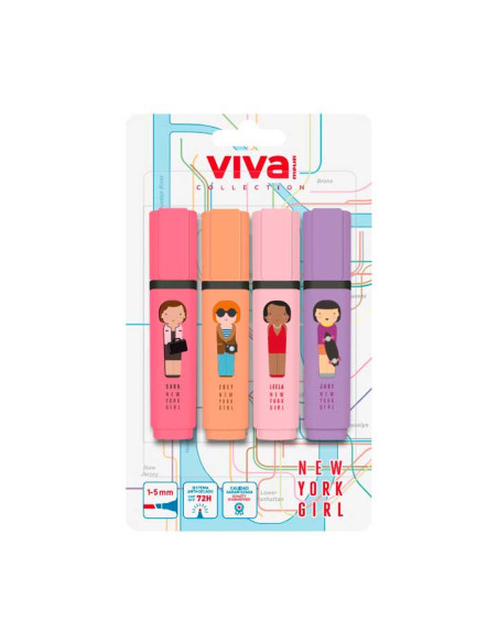 MARCADOR FLUOR MOLIN VIVA NEW YORK BLISTER de 4 COLORES