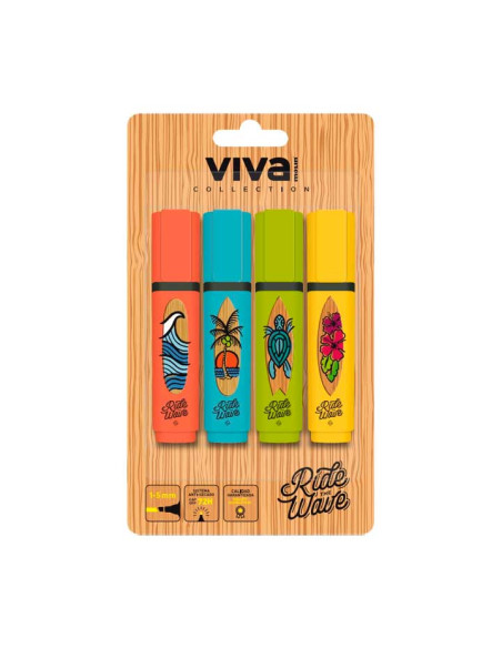 MARCADOR FLUOR MOLIN VIVA SURF BLISTER de 4 COLORES