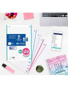 RECAMBIO OXFORD CLASSIC COLOR 5 A4 100h20h 5x5 COLORES PASTEL 2