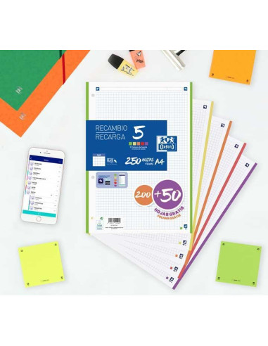 RECAMBIO OXFORD CLASSIC COLOR 5 A4 200h50h 5x5 COLORES VIVOS