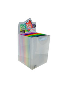 CARPETA con PINZA PORTABLOCS MULTITALADRO OFFICE BOX COLORLINE A4 PLASTICO RIGIDO COLORES SURTIDOS EXPOSITOR DE 36