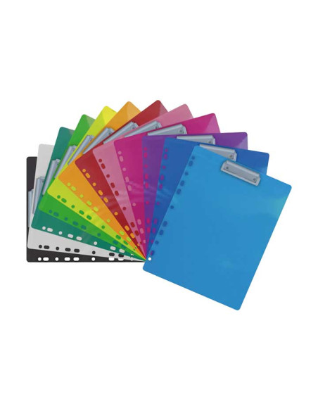 CARPETA con PINZA PORTABLOCS MULTITALADRO OFFICE BOX COLORLINE A4 PLASTICO RIGIDO COLORES SURTIDOS EXPOSITOR DE 36