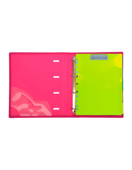 CARPETA con PINZA PORTABLOCS MULTITALADRO OFFICE BOX COLORLINE A4 PLASTICO RIGIDO COLORES SURTIDOS EXPOSITOR DE 36