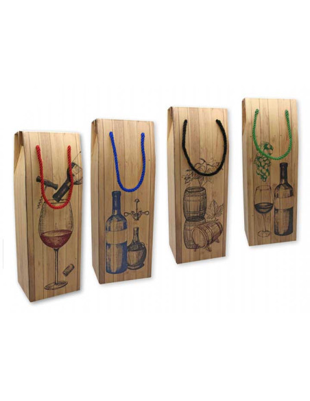 PACK 12 CAJAS PARA BOTELLA CON ASA EFECTO MADERA