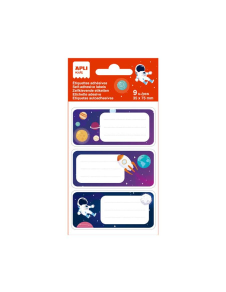 ETIQUETA ESCOLAR APLI 75x35 PLANETAS BLISTER DE 9
