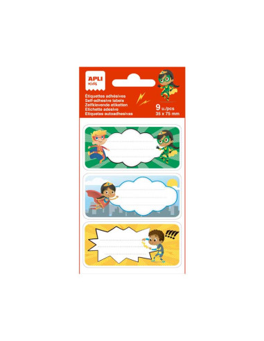 EXPOSITOR 60 BOLSAS 9 ETIQUETAS ESCOLARES APLI KIDS 75x35mm