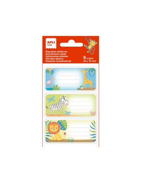 EXPOSITOR 60 BOLSAS 9 ETIQUETAS ESCOLARES APLI KIDS 75x35mm