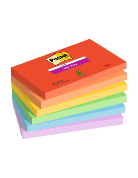 NOTAS ADHESIVAS POST-IT 90h Z NOTES  76x76 R330 SUPER STICKY COLORES PLAYFUL PACK de 6