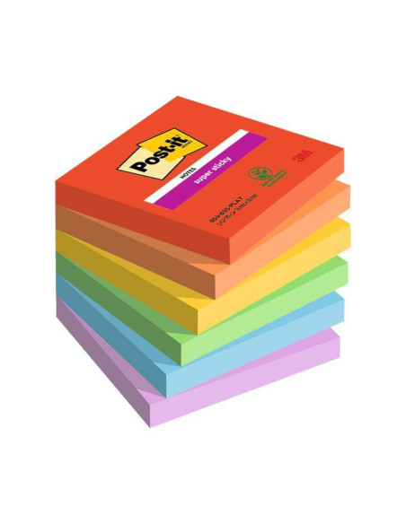 TACO NOTAS POST-IT 655 SUPER STICKY 76x127 COLORES PLAYFUL PACK DE 6