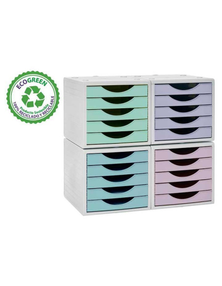 ARCHIVO 2000 MÓDULO ORGANIZADOR ECOGREEN SOBREMESA 5 CAJONES 340X270X260 RECICLADO AZUL PASTEL