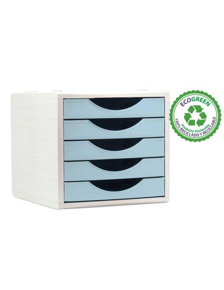 ARCHIVO 2000 MÓDULO ORGANIZADOR ECOGREEN SOBREMESA 5 CAJONES 340X270X260 RECICLADO AZUL PASTEL