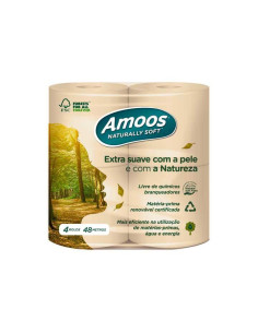 PACK 4 ROLLOS PAPEL HIGIÉNICO AMOOS NATURALLY SOFT 48m