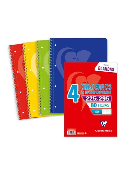 PACK 4 CUADERNOS CLAIREFONTAINE "MIMESYS" A4 TAPA BLANDA