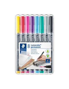 ESTUCHE 8 ROTULADORES STAEDTLER LUMOCOLOR PERMANENTE 317 1mm SURTIDO 2