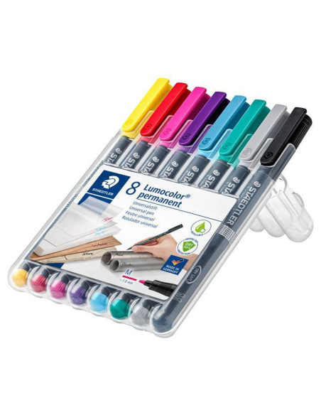 ESTUCHE 8 ROTULADORES STAEDTLER LUMOCOLOR PERMANENTE 317 1mm SURTIDO 2