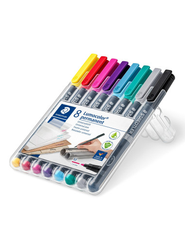 ESTUCHE 8 ROTULADORES STAEDTLER LUMOCOLOR PERMANENTE 317 1mm SURTIDO 2