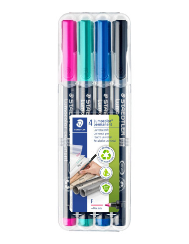 ESTUCHE 4 ROTULADORES STAEDTLER LUMOCOLOR PERMANENTE 318 06mm SURTIDO 2