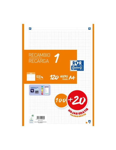 RECAMBIO OXFORD CLASSIC COLOR 1 A4 100h20h 5x5