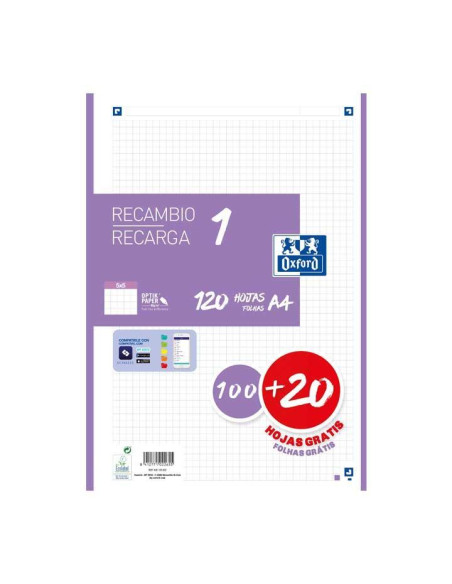 RECAMBIO OXFORD CLASSIC COLOR 1 A4 100h20h 5x5