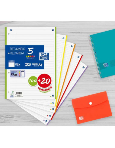 RECAMBIO OXFORD CLASSIC COLOR 5 A4 100h20h HORIZONTAL COLORES VIVOS