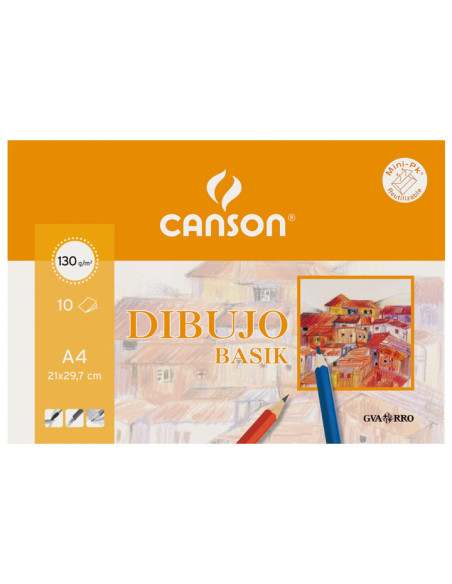 MINIPACK 10h LÁMINAS CANSON DE DIBUJO BASIK 130gr A4