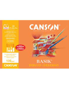 MINIPACK 10h LÁMINAS CANSON DE DIBUJO BASIK 130gr A4 2