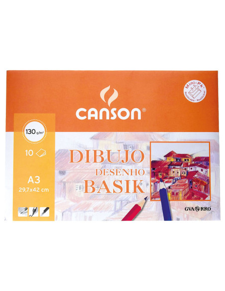CANSON MINIPACK DIBUJO BASIK 10 HOJAS LISO 130 GR 297X42CM -SOBRE UNITARIO-