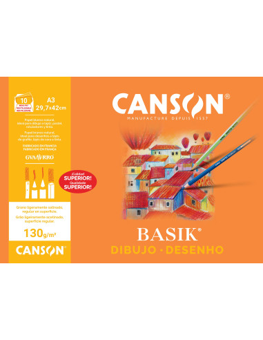 CANSON MINIPACK DIBUJO BASIK 10 HOJAS LISO 130 GR 297X42CM -SOBRE UNITARIO-