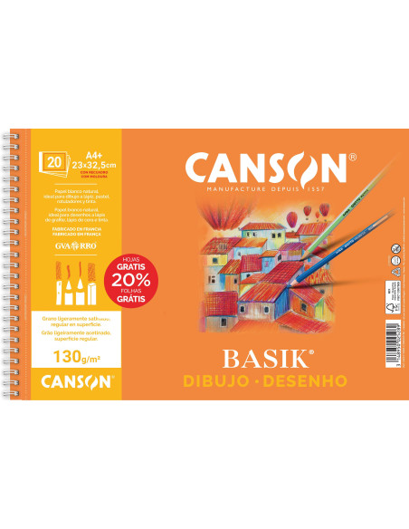 BLOC 20h CANSON DE DIBUJO BASIK 130gr A4  MICROPERFORADO CON RECUADRO