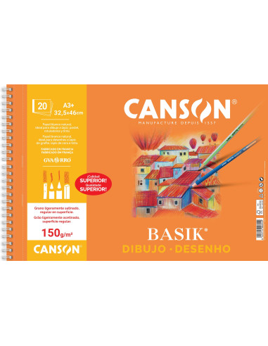 BLOC 20h CANSON DE DIBUJO BASIK 150gr A3 MICROPERFORADO LISO
