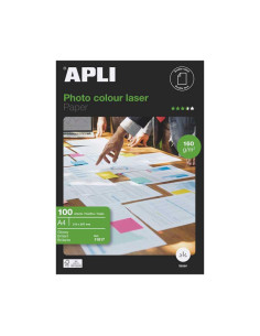 APLI PAPEL FOTOGRÁFICO A4 160GR LÁSER DOBLE CARA PAQUETE 100H BLANCO BRILLO
