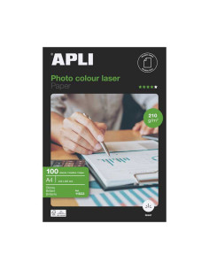 APLI PAPEL FOTOGRÁFICO A4 210GR LÁSER DOBLE CARA PAQUETE 100H BLANCO BRILLO