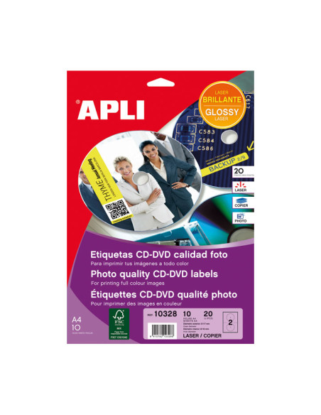 CAJA 10h ETIQUETAS APLI MULTIMEDIA GLOSSY Ø 117mm