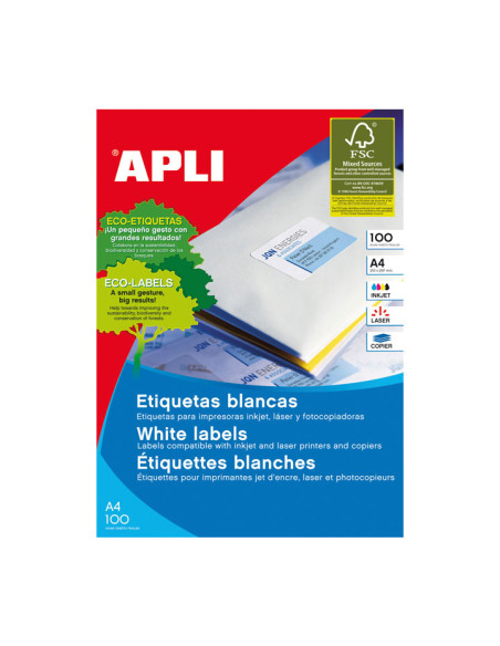 ETIQUETAS ADHIMPRAPLI A4 BLANCA CRECTOS CAJA 100h 105x 70 mm 800 uds01292