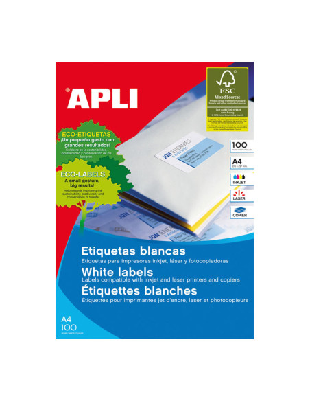 ETIQUETAS ADHIMPRAPLI A4 BLANCA CRECTOS CAJA 100h 105x148 mm 400 uds01280