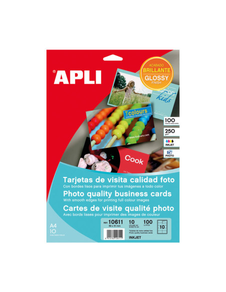 PAQUETE 10h TARJETAS DE VISITAS APLI 250gr CALIDAD FOTO