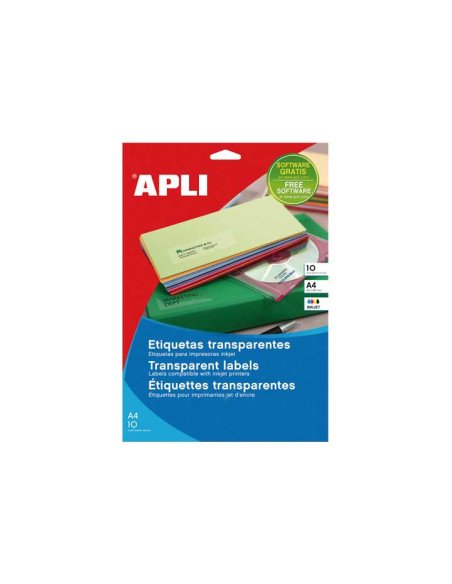 ETIQUETAS ADHIMPRAPLI A4 POLYESTER TRANSPBRILLO INKJET BLISTER 10h  70x37 mm CRECTOS 240 uds10051