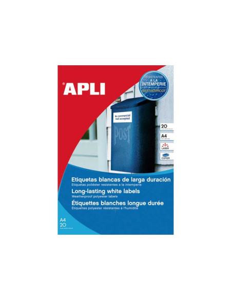 ETIQUETAS ADHIMPRAPLI A4 POLYESTER MATE RESISTENTE INTEMPERIE LS-CP BLISTER 20h BLANCO  646x338 mm CRECTOS 480 uds01226