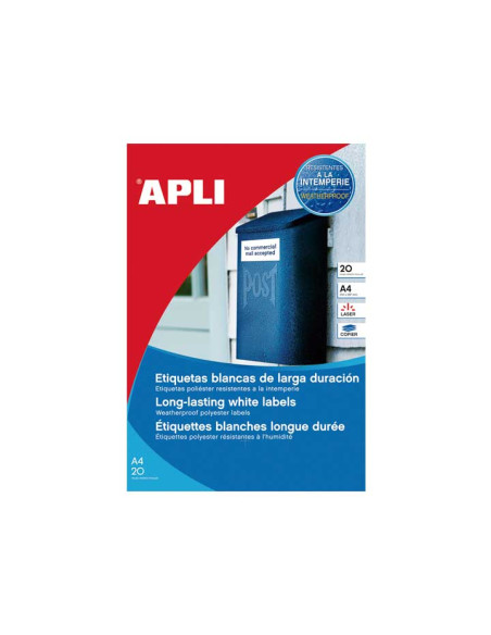 ETIQUETAS ADHIMPRAPLI A4 POLYESTER MATE RESISTENTE INTEMPERIE LS-CP BLISTER 20h BLANCO 210x297 mm CRECTOS 20 uds01228