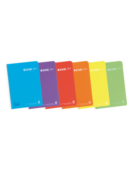 ENRI CUADERNO ESPIRAL 80 HOJAS 90GR PAUTA 35 CM TAPA PLÁSTICO FOLIO SURTIDOS